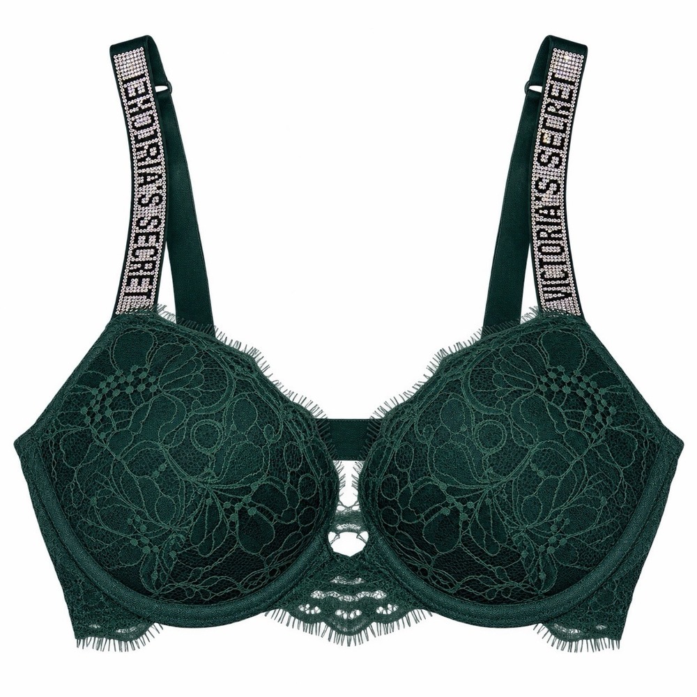 Victoria's Secret Bombshell Shine Strap Lace Push-Up Bra Green 32A